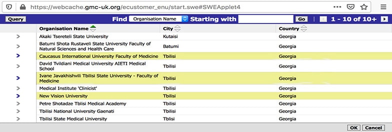 GMC Complied Georgian Medical Schools