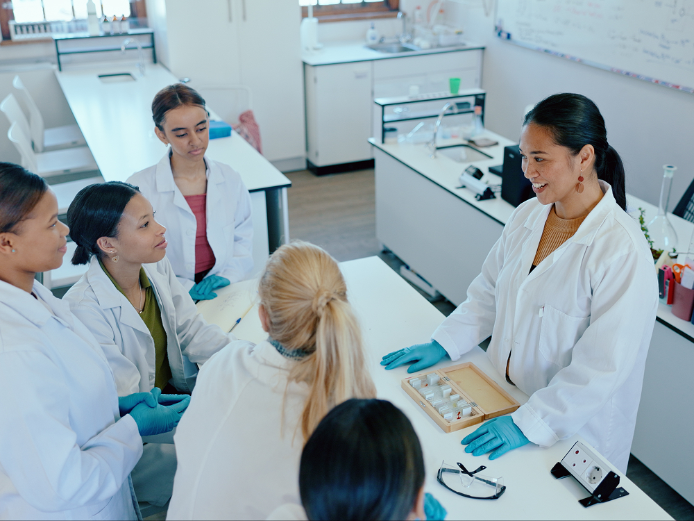 Group of students in lab coats