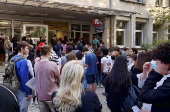 Students outside the examination center